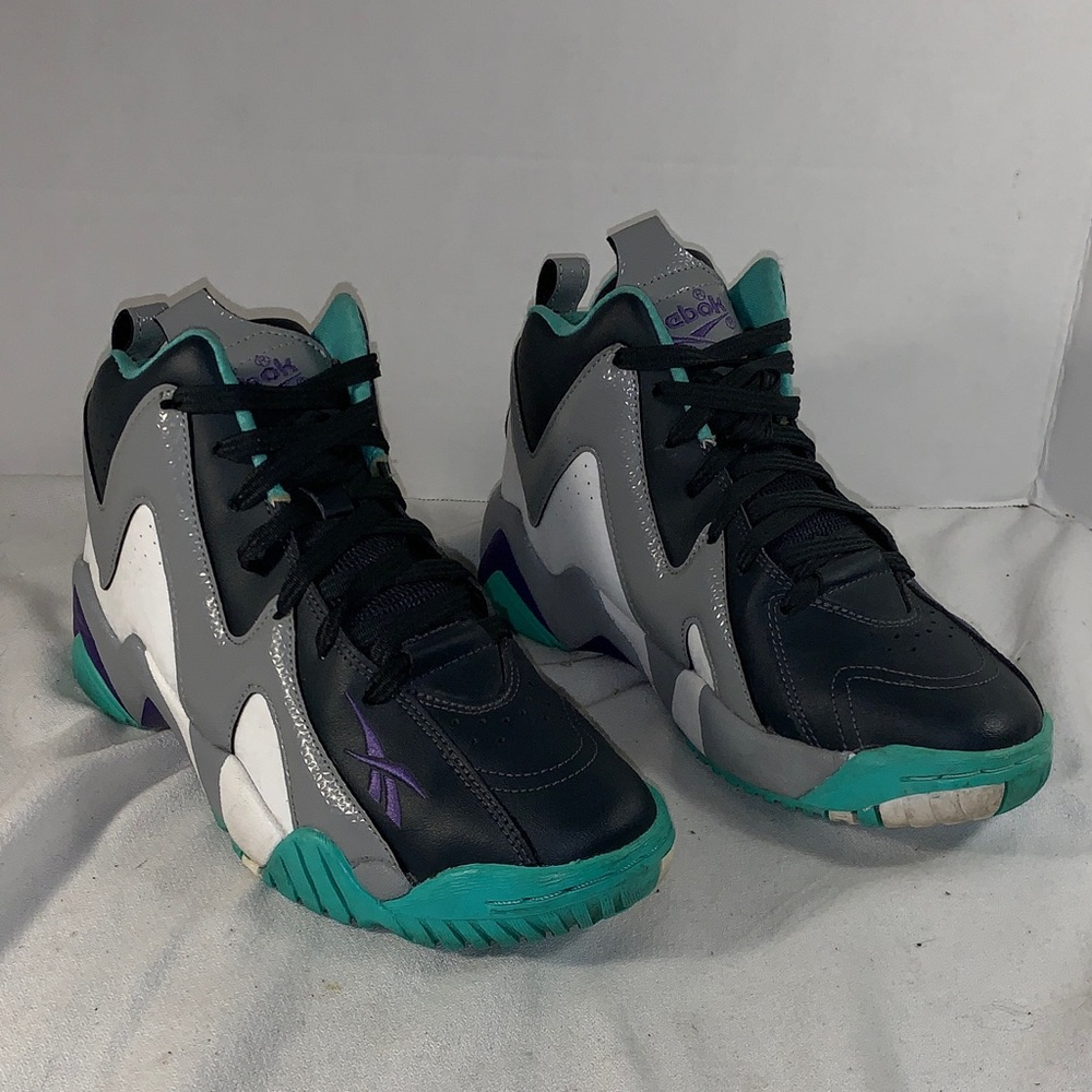 Reebok Kamikaze II Grey/Teal/Purple High-Tops with Purple